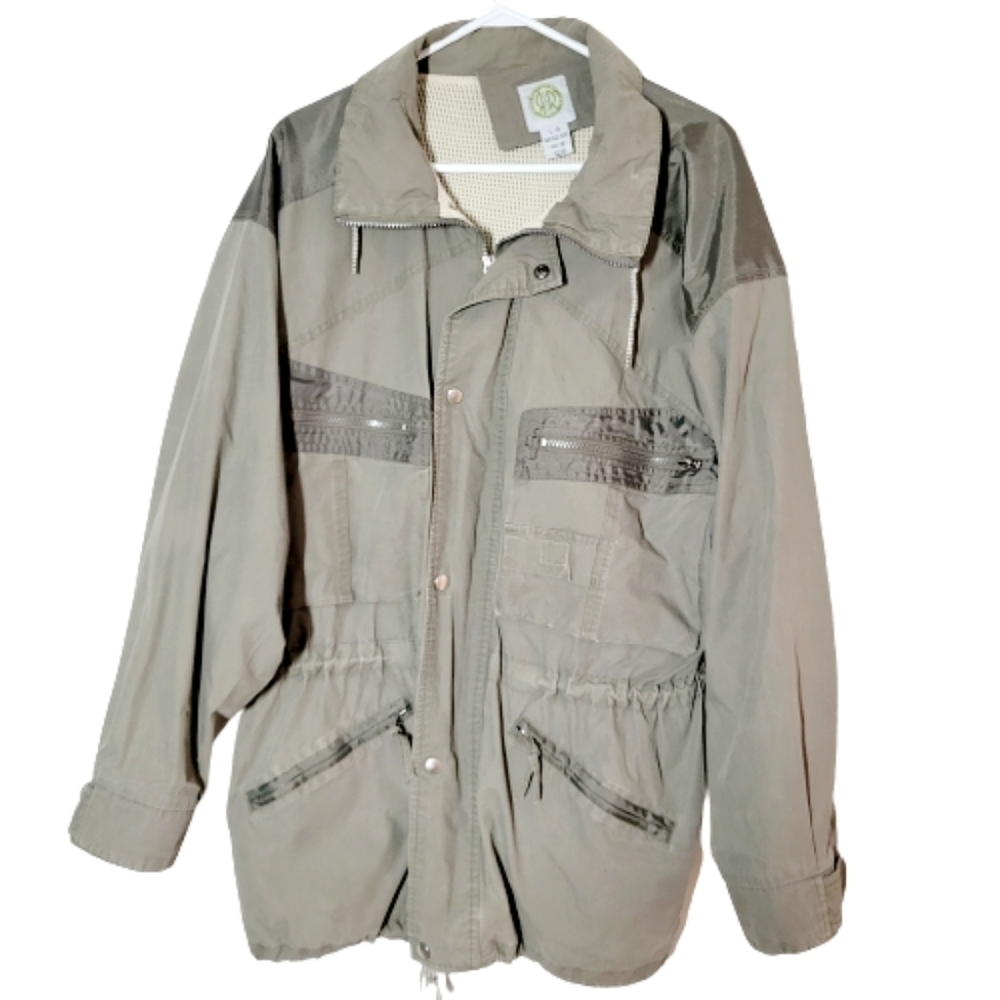 Army green utility zipper and zipper jacket, size large